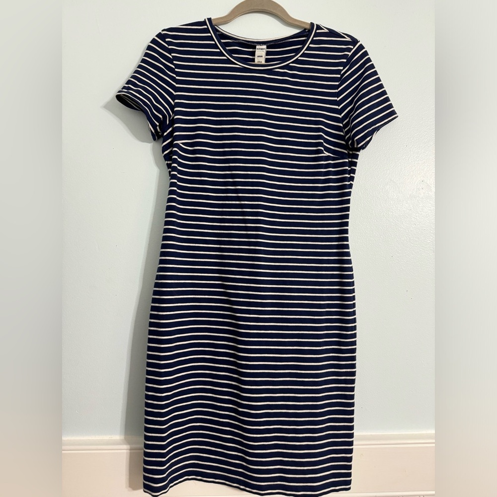 Navy Blue & White Striped Dress
